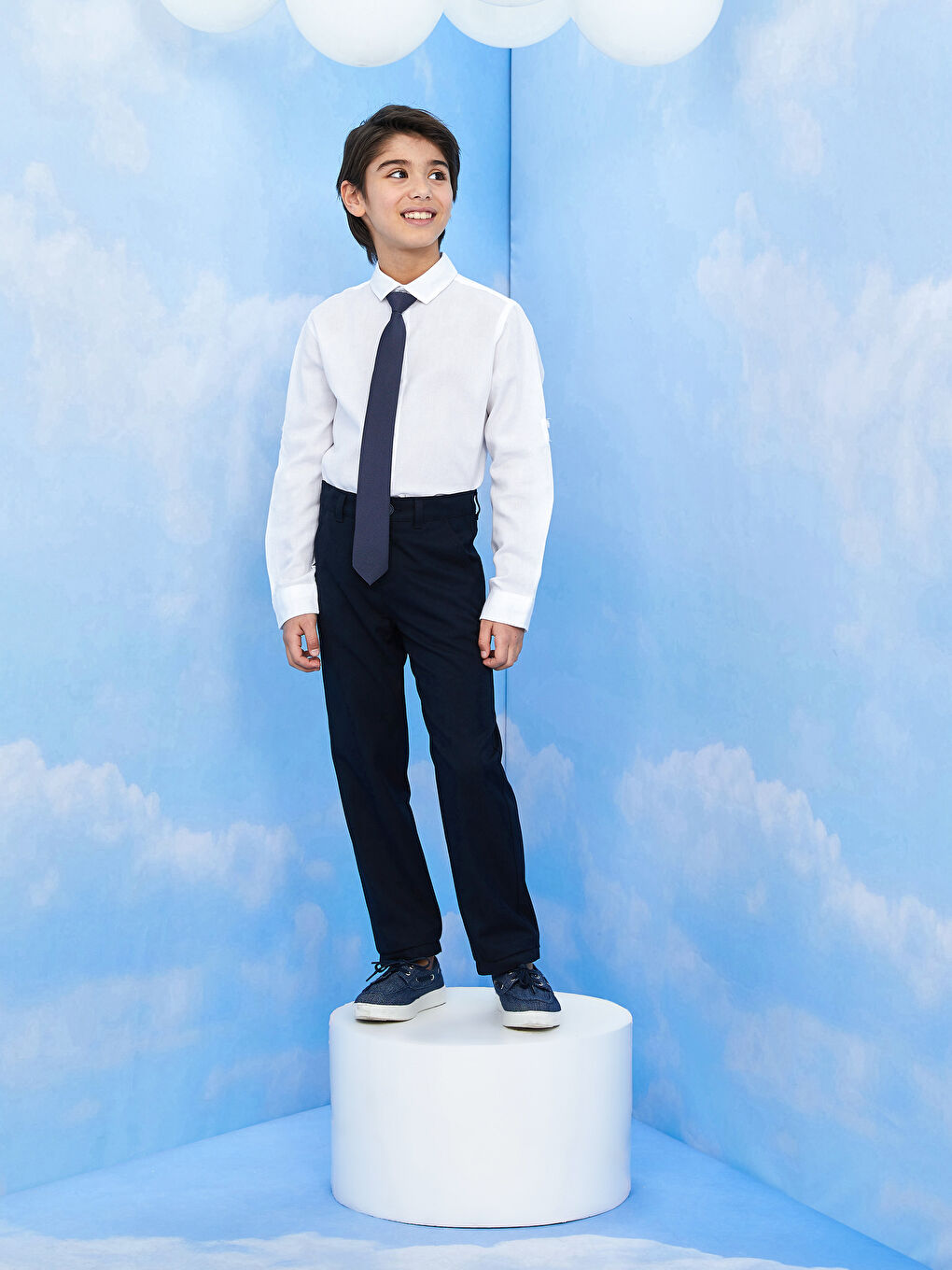 قميص أولاد كم طويل سادة مع كرافتة-2