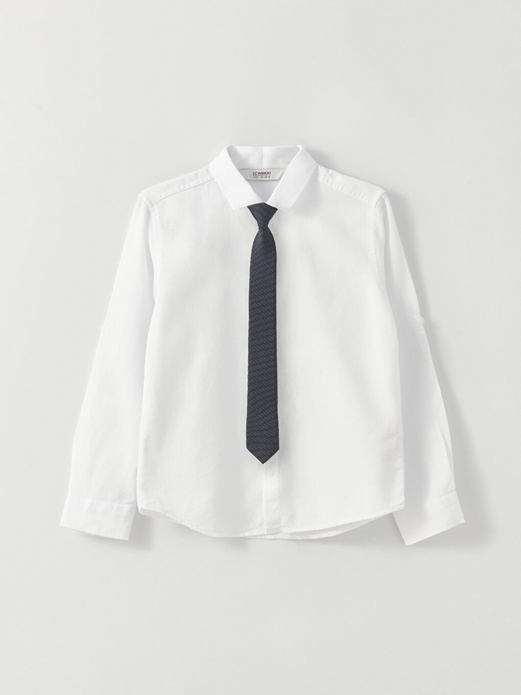 قميص أولاد كم طويل سادة مع كرافتة-3