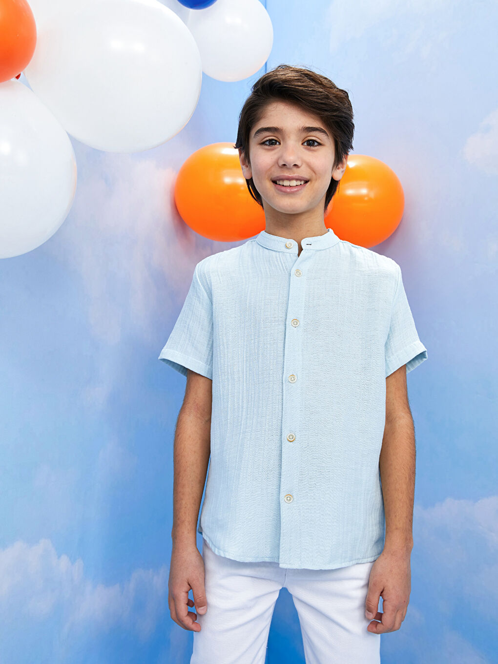 Grandad Collar Short Sleeve Boys' Shirt-1