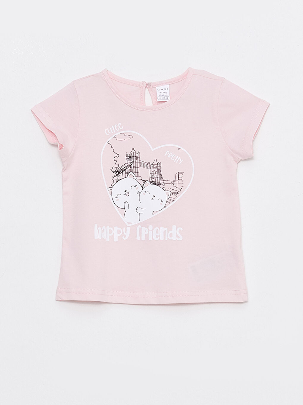 Pembe Bisiklet Yaka Kısa Kollu Baskılı Kız Bebek Tişört