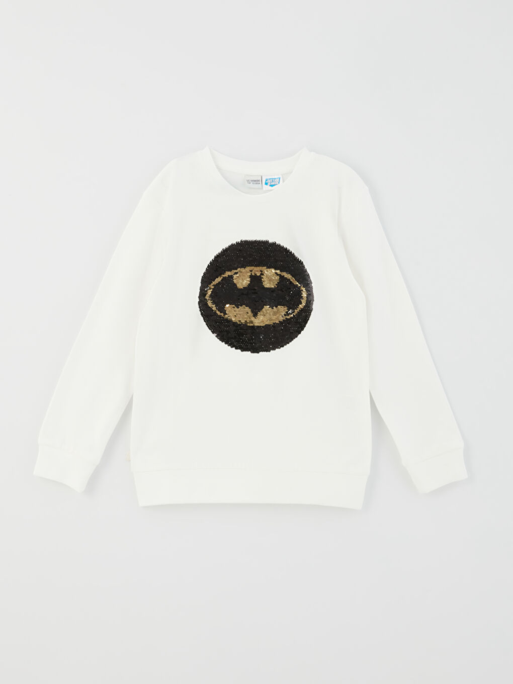 Crew Neck Batman and Superman Embroidered Reversible Sequined Long Sleeve Boy T-Shirt -S34996Z4-EEW