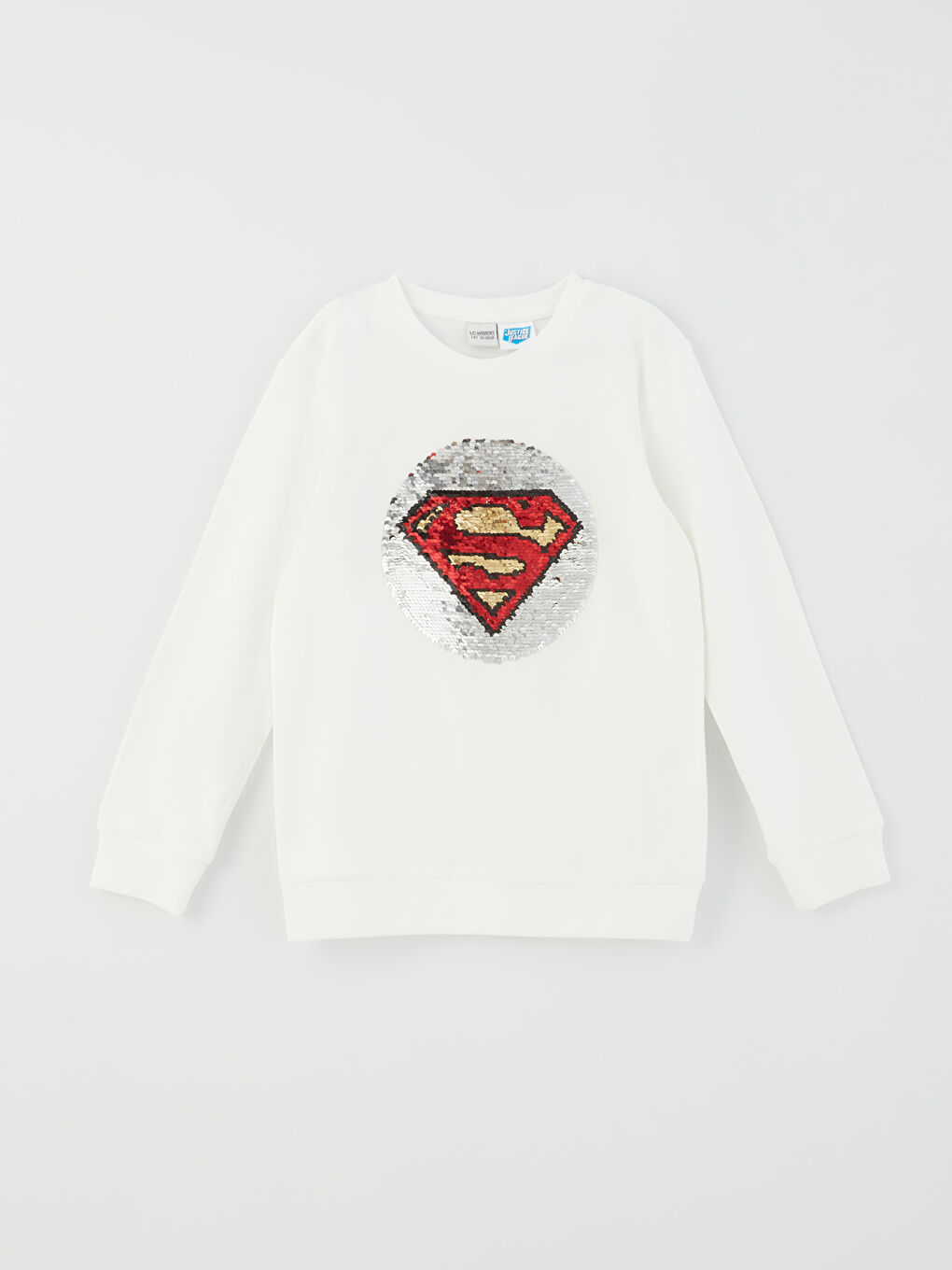 Crew Neck Batman and Superman Embroidered Reversible Sequined Long Sleeve Boy T-Shirt -S34996Z4-EEW