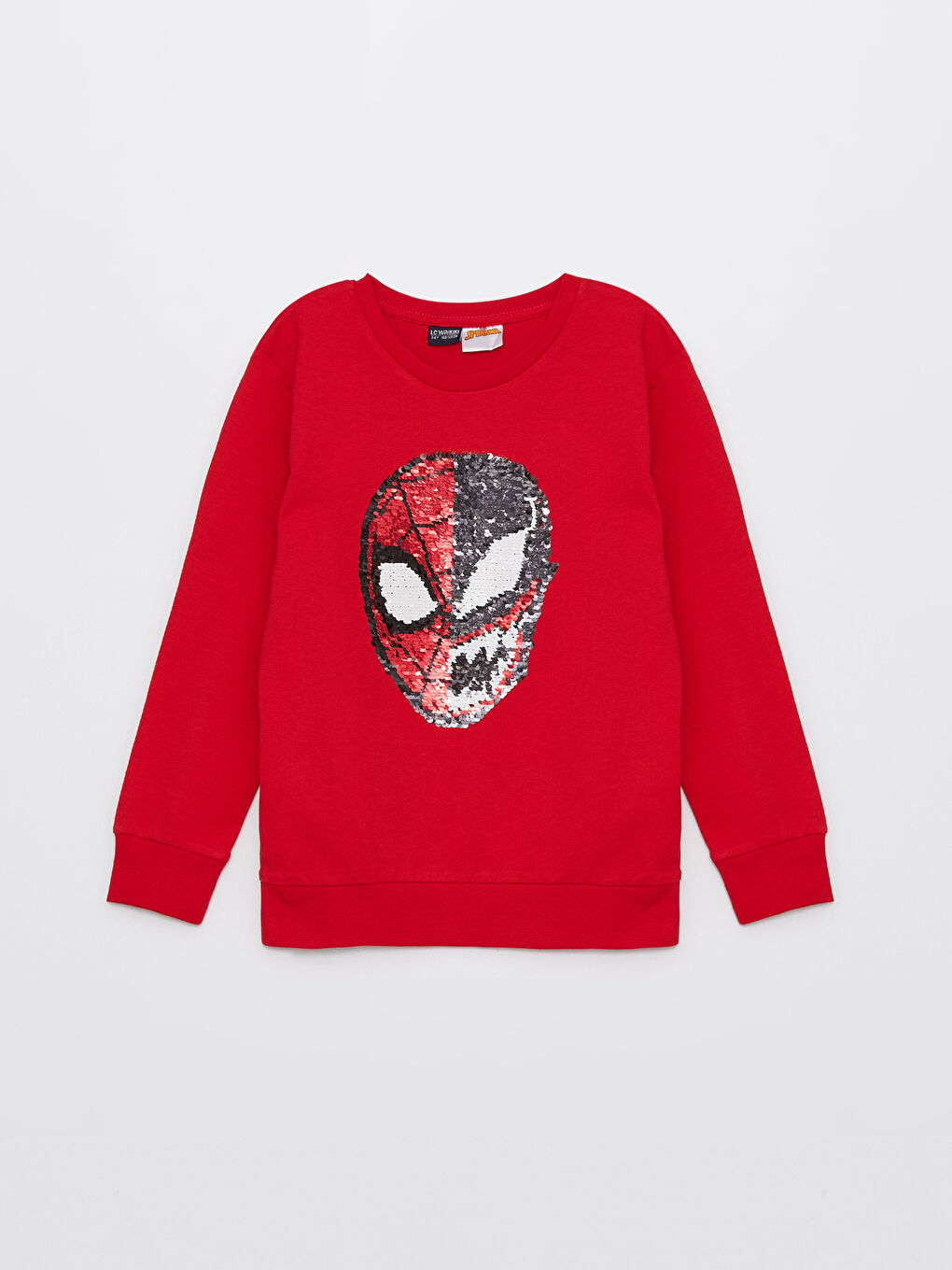 Kırmızı Bisiklet Yaka Spider-Man Baskılı Çift Yönlü Payetli Uzun Kollu Erkek Çocuk Tişört-2