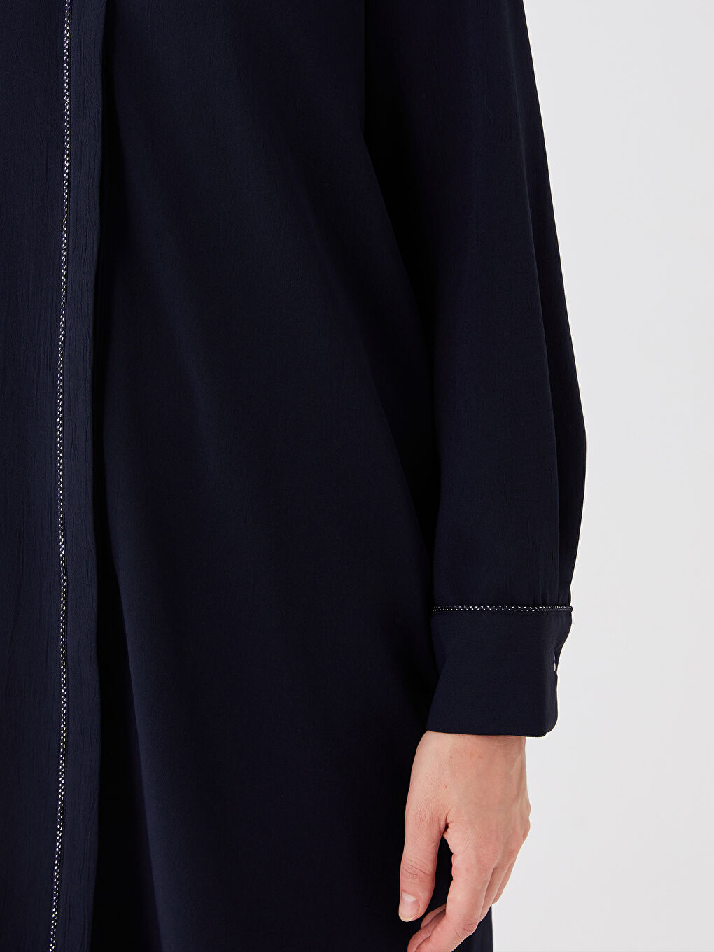 Lacivert Hakim Yaka Düz Uzun Kollu Kadın Tunik-3