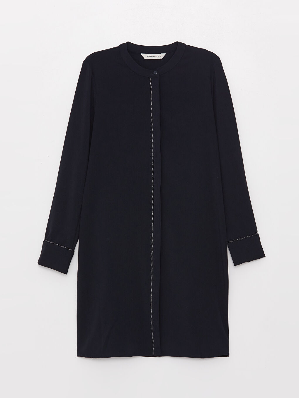 Lacivert Hakim Yaka Düz Uzun Kollu Kadın Tunik-5