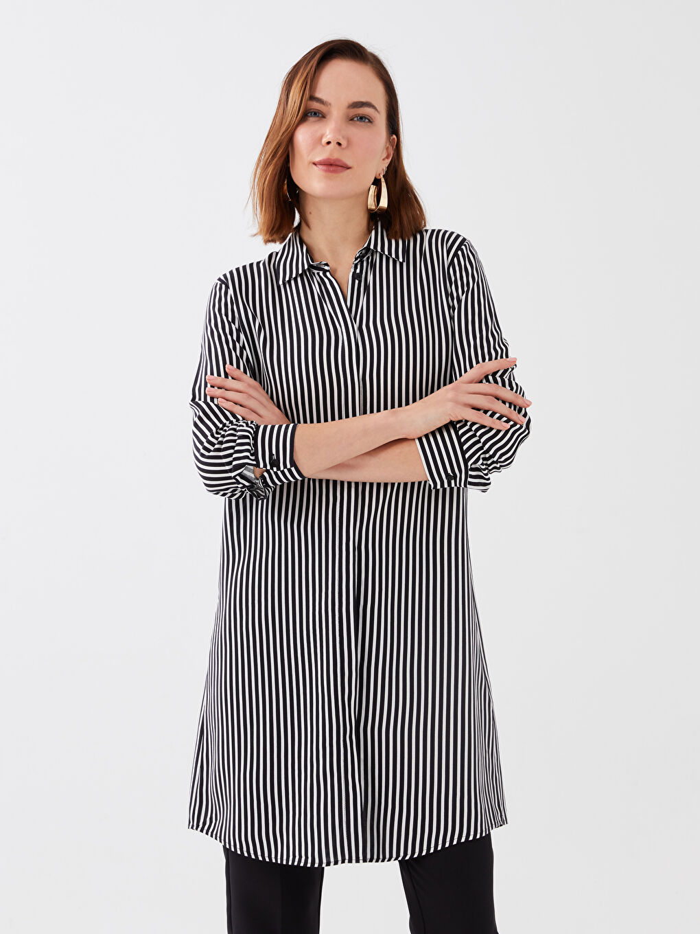 Siyah Çizgili Kadın Gömlek Tunik