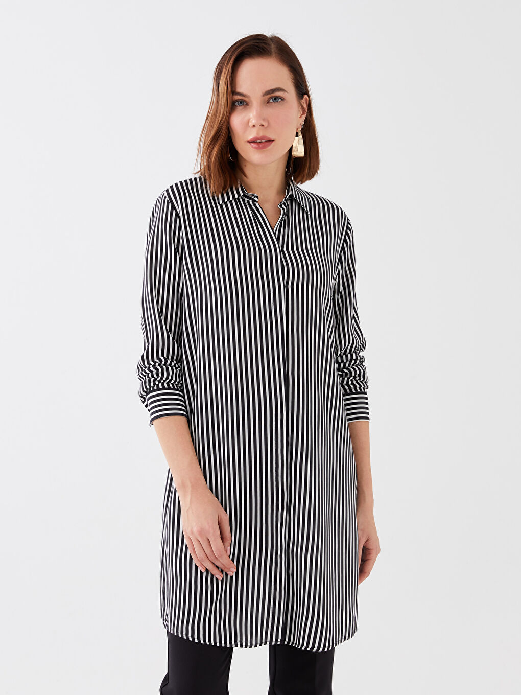Siyah Çizgili Kadın Gömlek Tunik-1