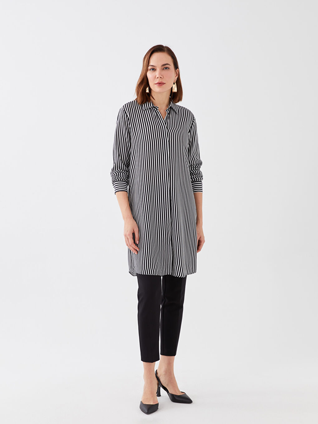 Siyah Çizgili Kadın Gömlek Tunik-2
