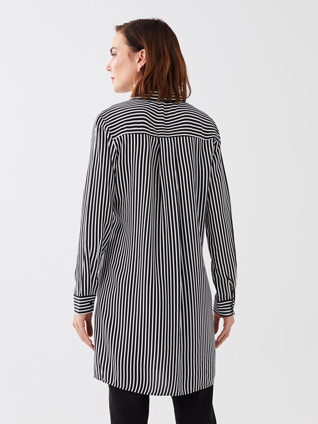 Siyah Çizgili Kadın Gömlek Tunik-4