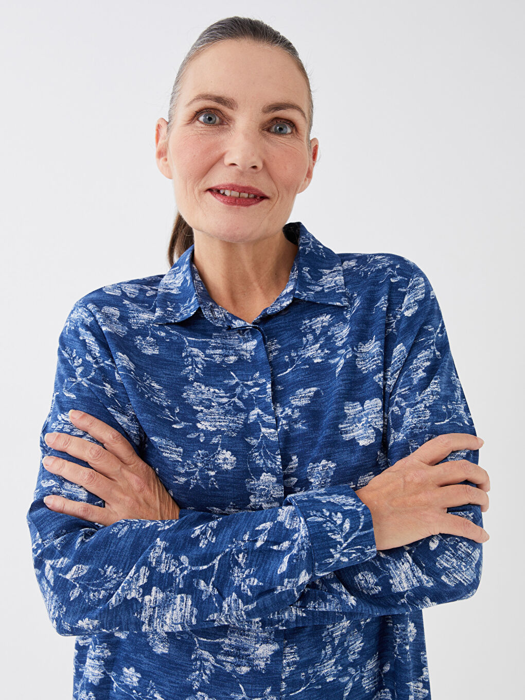 Lacivert Desenli Kadın Gömlek Tunik-1