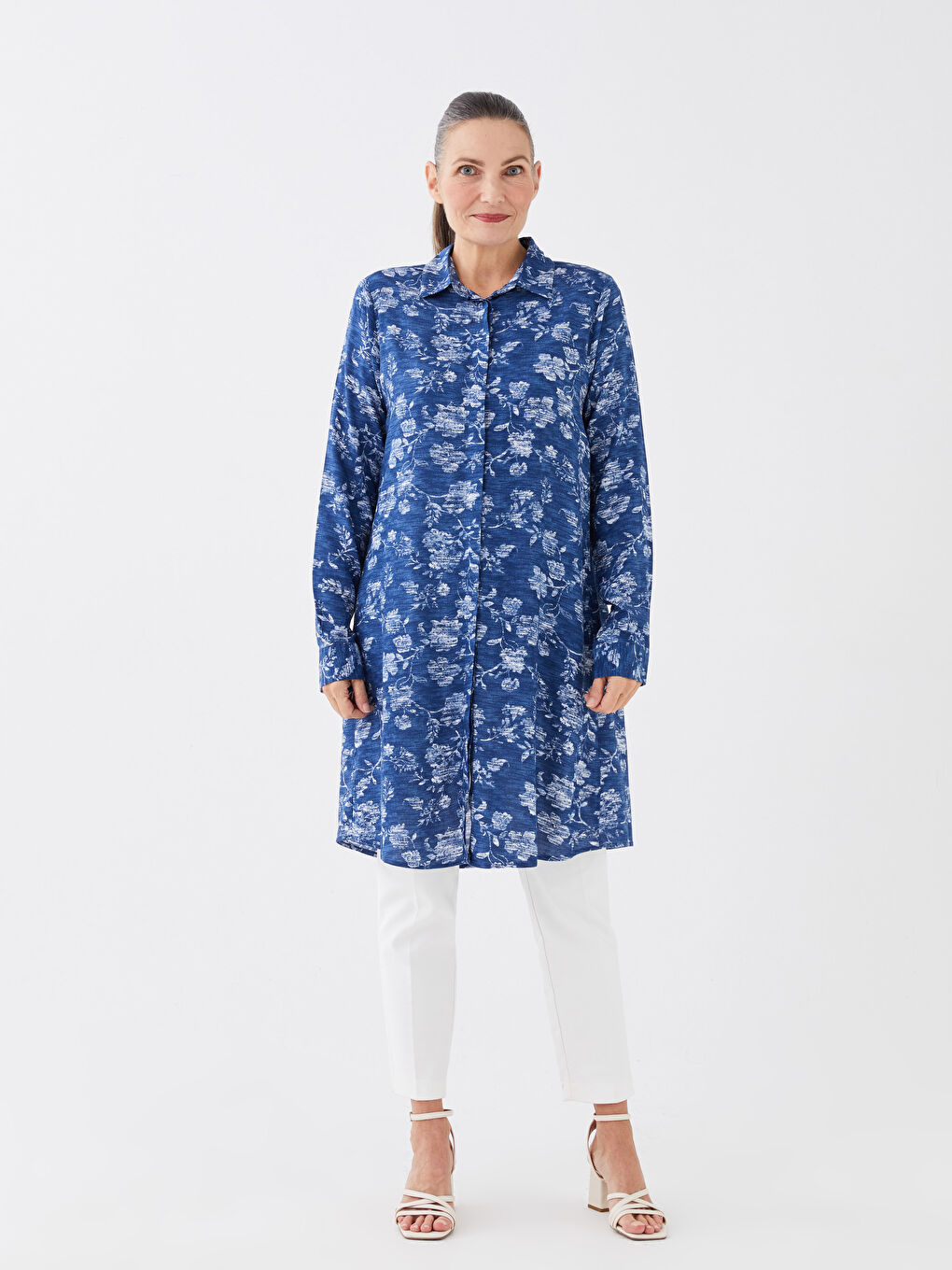 Lacivert Desenli Kadın Gömlek Tunik-2