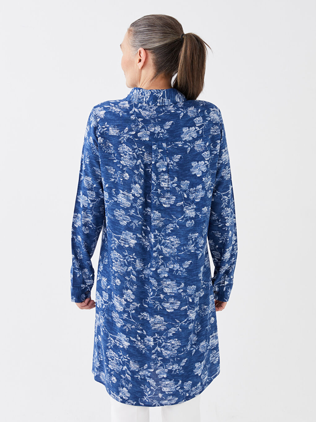 Lacivert Desenli Kadın Gömlek Tunik-4