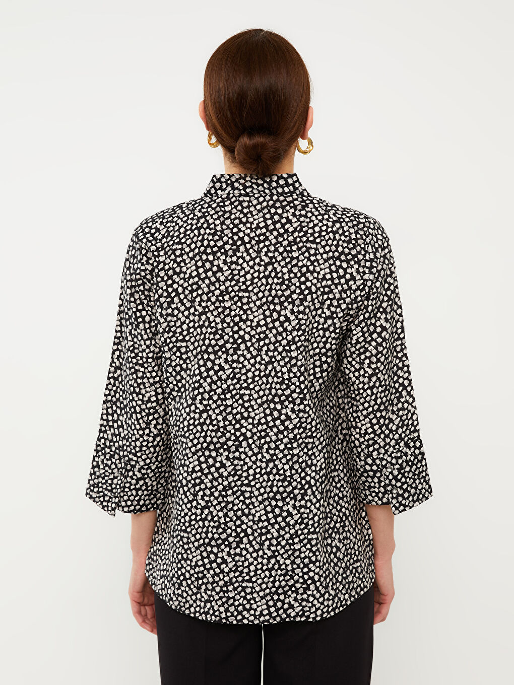 Siyah Desenli Kadın Armürlü Gömlek-4