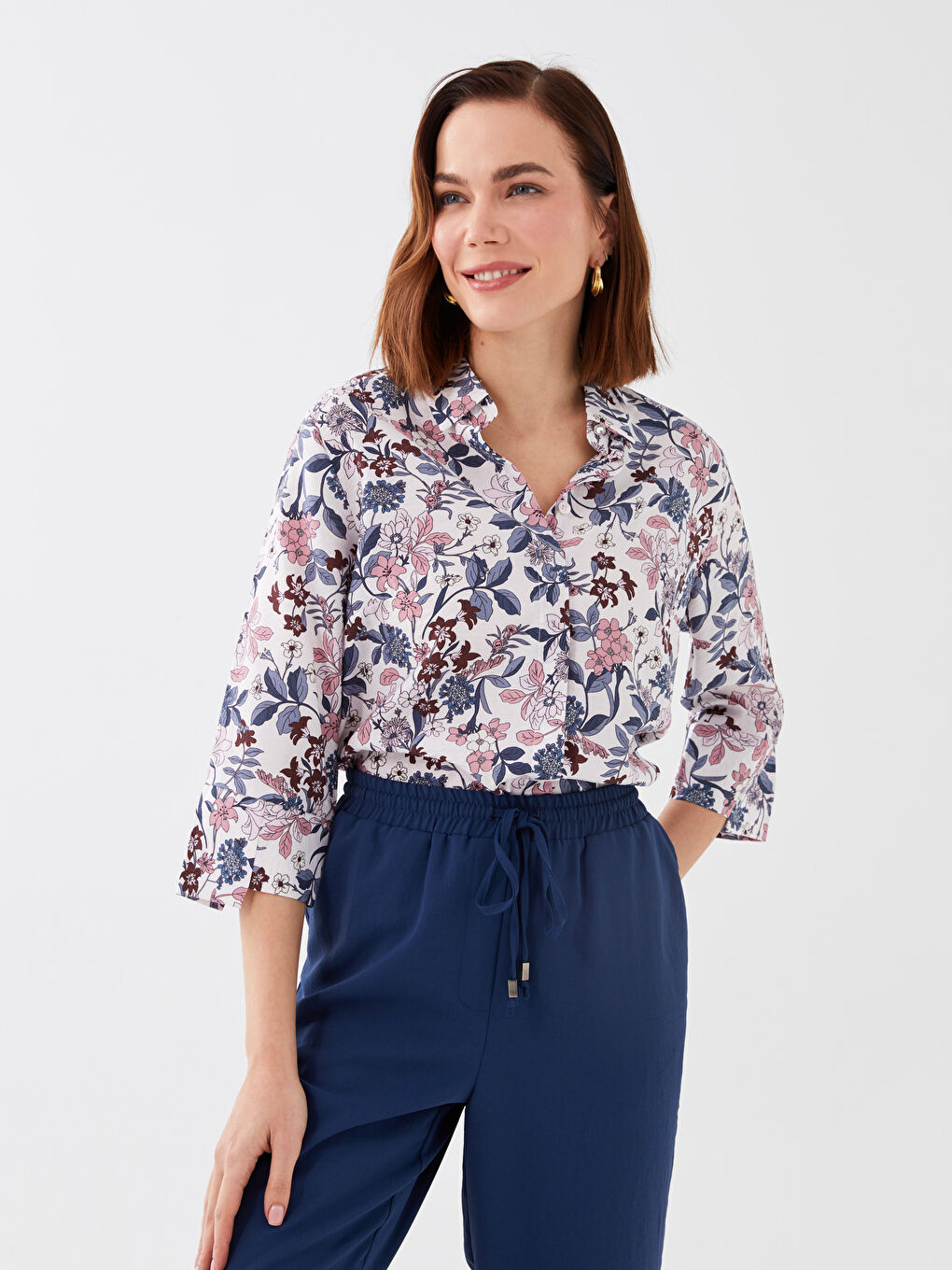 Pembe Desenli Kadın Armürlü Gömlek