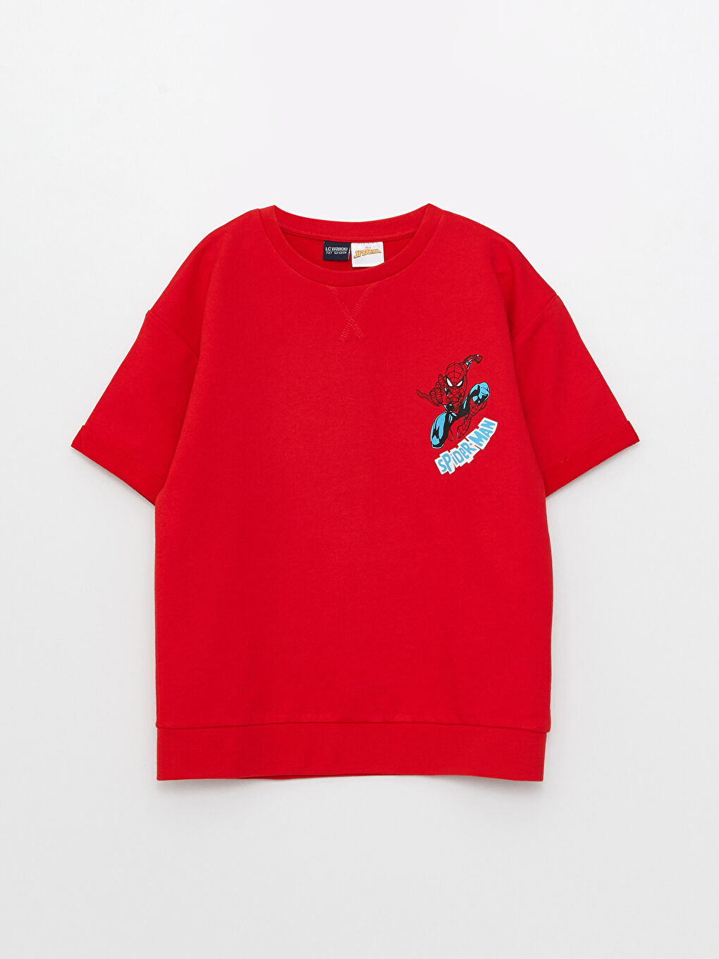 Kırmızı Rahat Kalıp Bisiklet Yaka Spider-Man Baskılı Erkek Çocuk Tişört