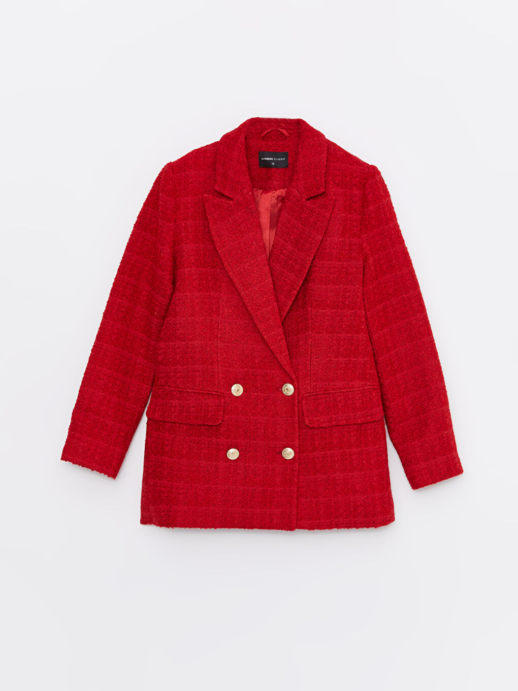 Sacou Jachetă Tweed cu Model Mânecă Lungă pentru Femei-4