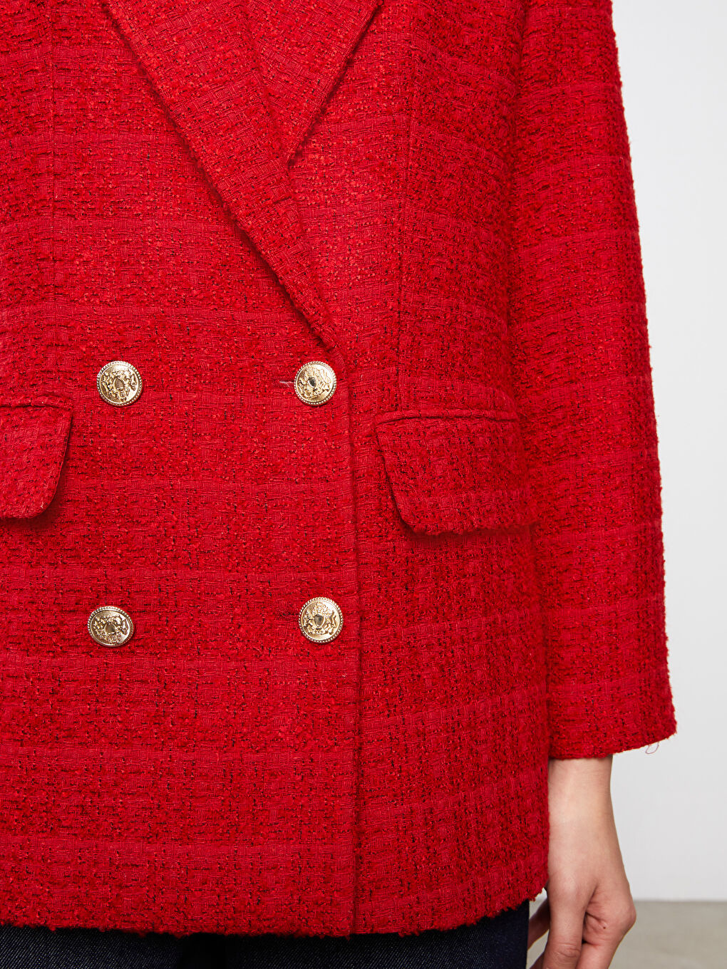 Sacou Jachetă Tweed cu Model Mânecă Lungă pentru Femei-2