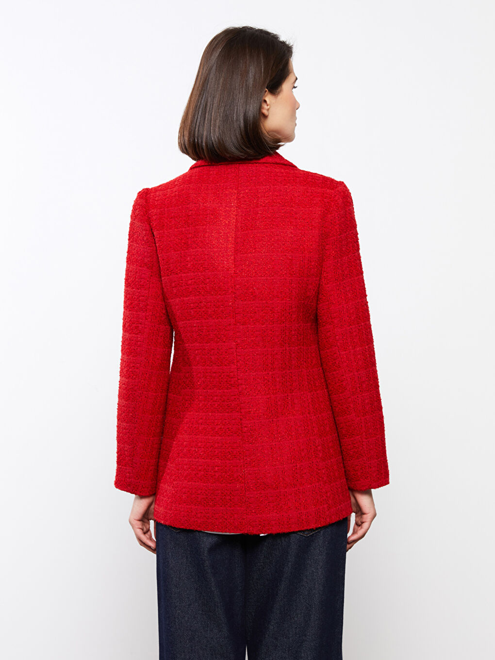 Sacou Jachetă Tweed cu Model Mânecă Lungă pentru Femei-3