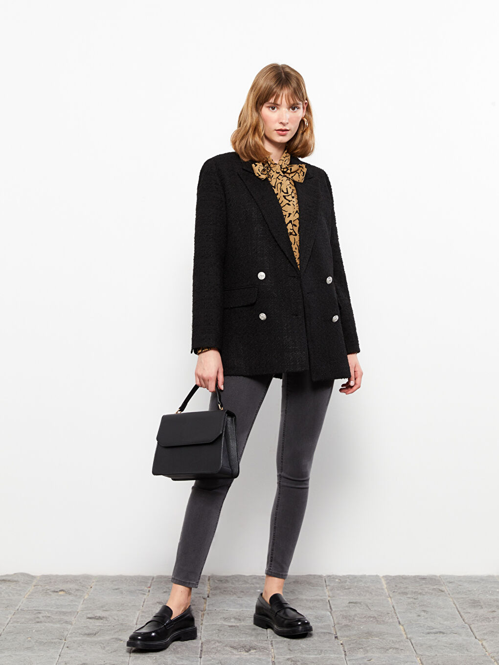 جاكيت طويل كم طويل تيويد للسيدات-2