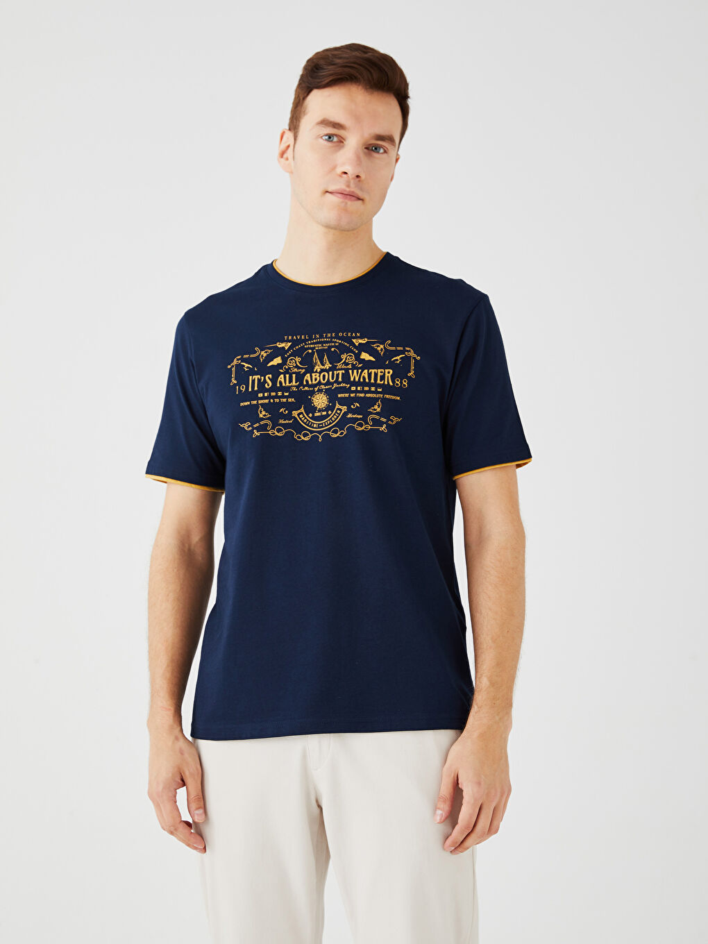 SOUTHBLUE Crew Neck Short Sleeve Printed Combed Cotton Men's T-shirt -S35137Z8-DWP