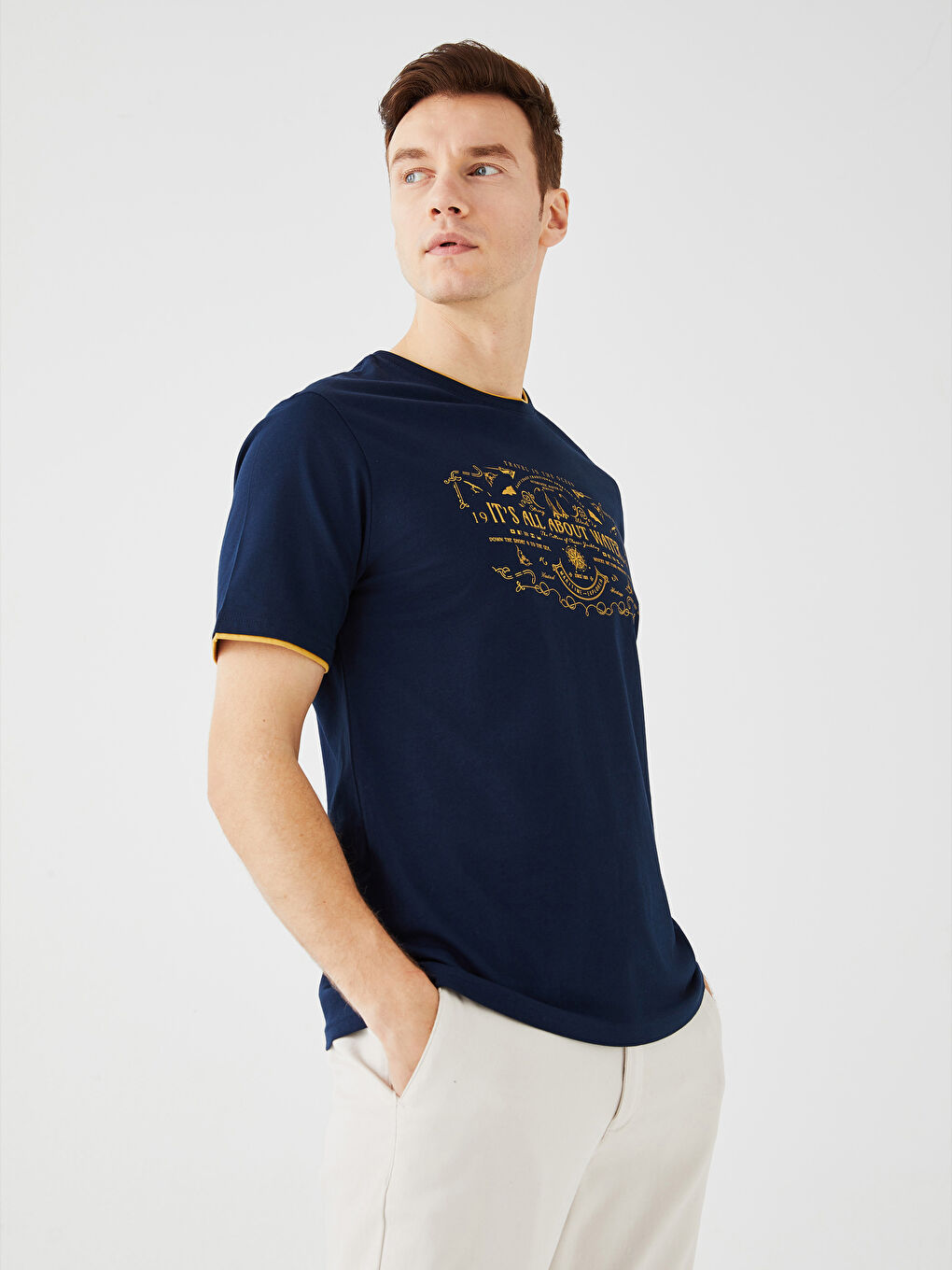 SOUTHBLUE Crew Neck Short Sleeve Printed Combed Cotton Men's T-shirt -S35137Z8-DWP