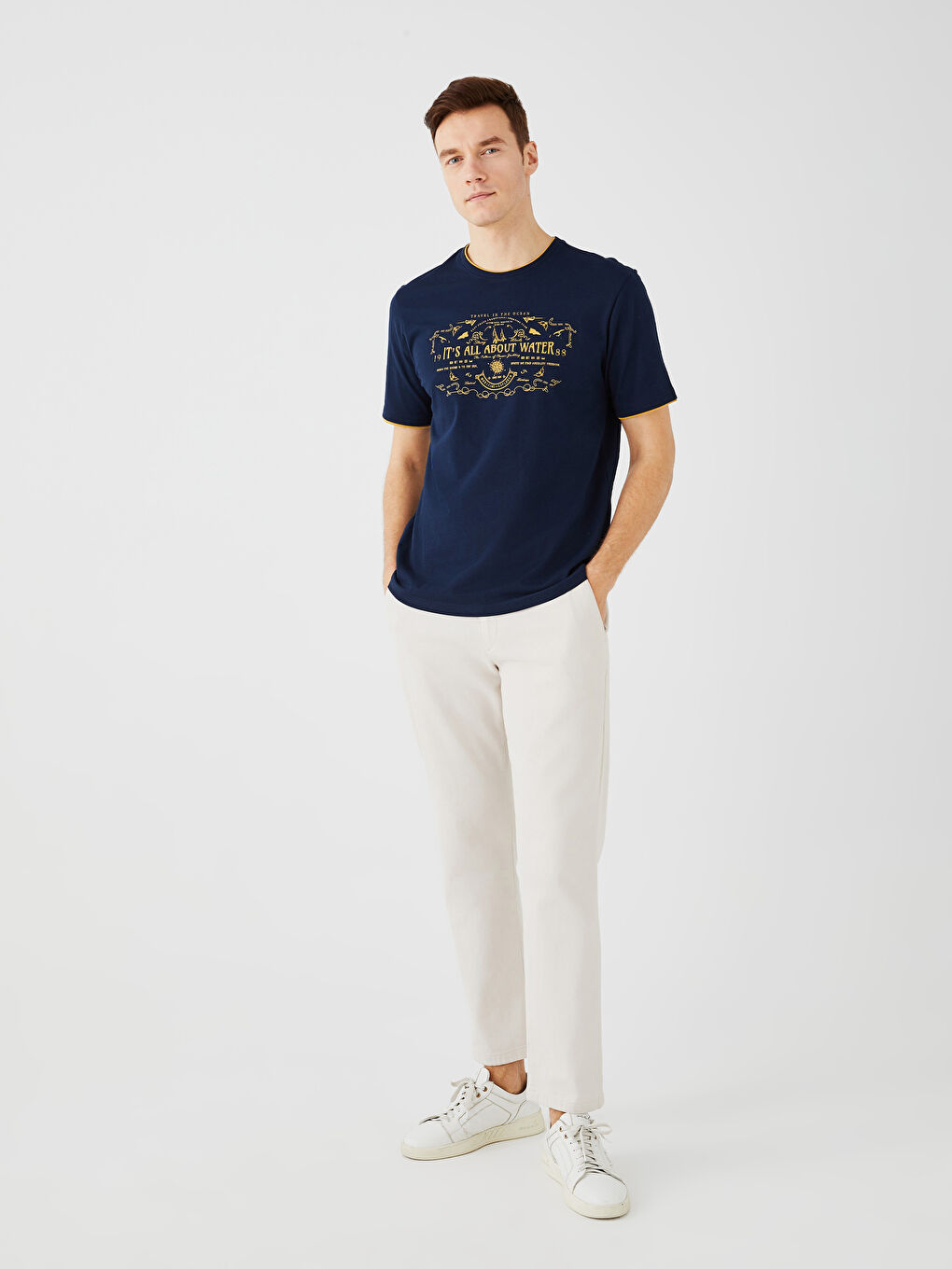 SOUTHBLUE Crew Neck Short Sleeve Printed Combed Cotton Men's T-shirt -S35137Z8-DWP