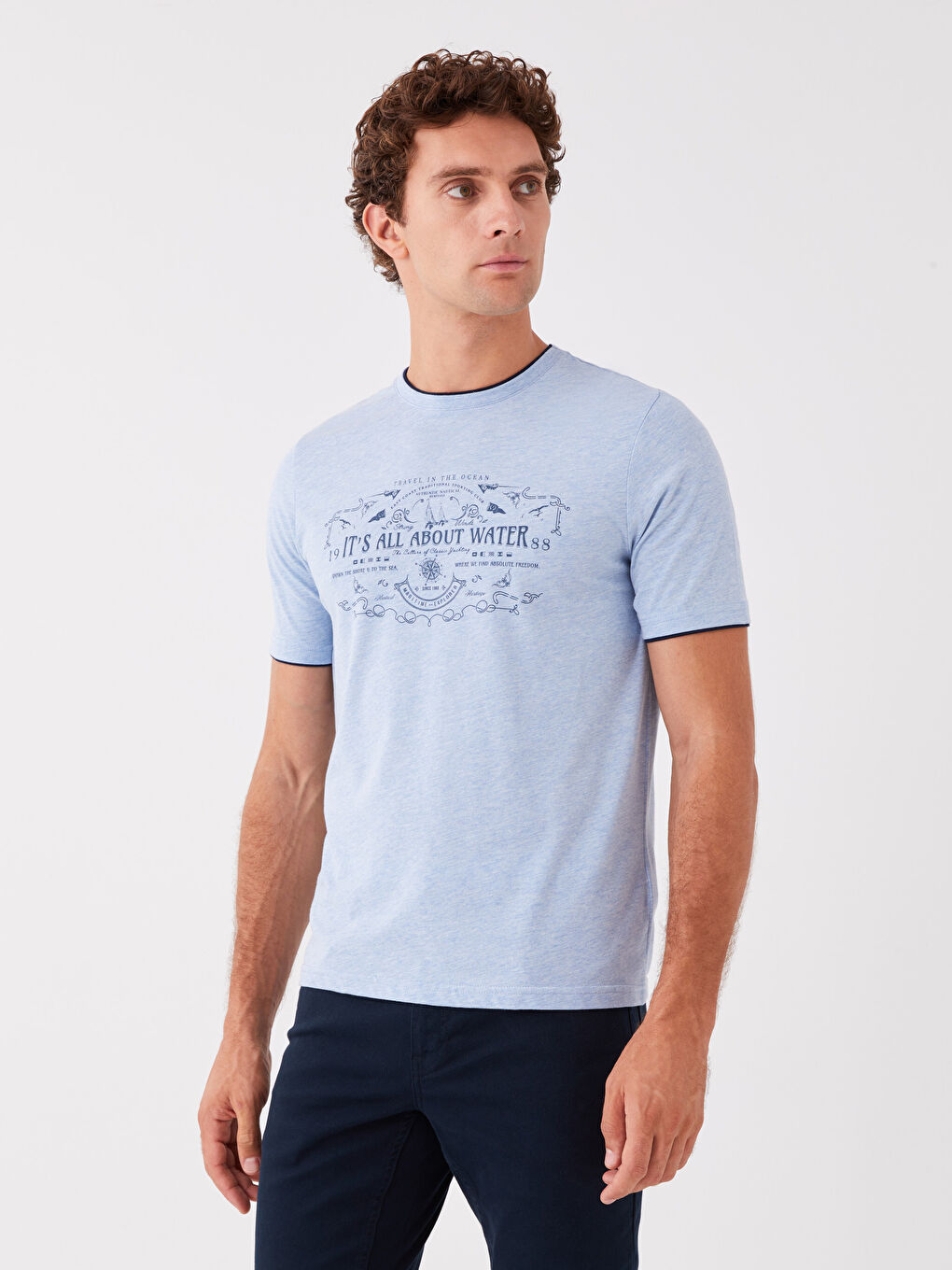 Crew Neck Short Sleeve Printed Combed Cotton Men's T-shirt