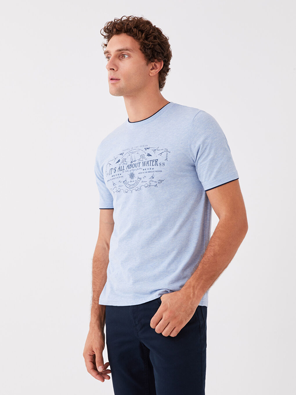 Crew Neck Short Sleeve Printed Combed Cotton Men's T-shirt-1