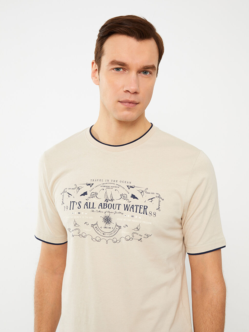 Tricou pentru Bărbați cu Guler Rotund, Mânecă Scurtă, Imprimat, din Bumbac Pieptănat-2