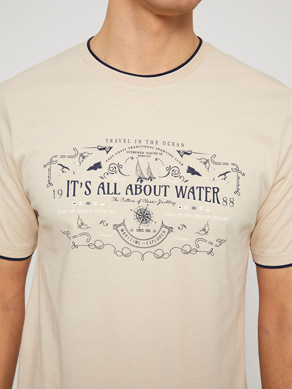 Tricou pentru Bărbați cu Guler Rotund, Mânecă Scurtă, Imprimat, din Bumbac Pieptănat-3