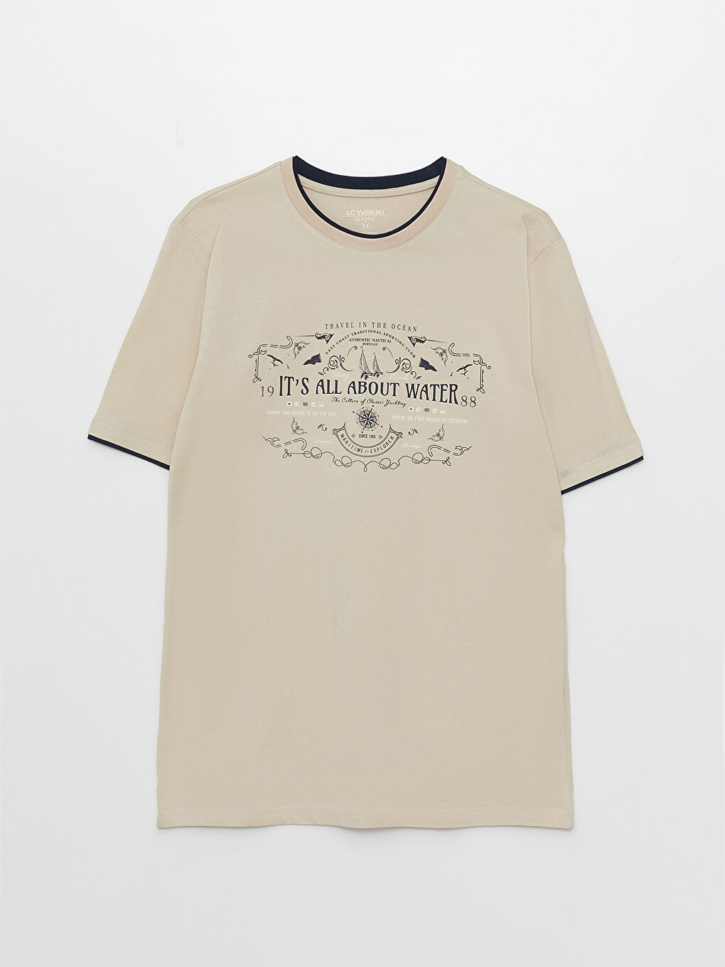 Tricou pentru Bărbați cu Guler Rotund, Mânecă Scurtă, Imprimat, din Bumbac Pieptănat-5