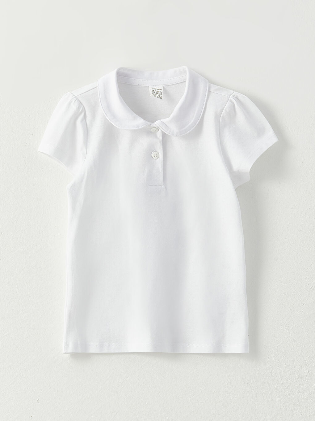 Beyaz Bebe Yaka Kısa Kollu Basic Kız Bebek Tişört