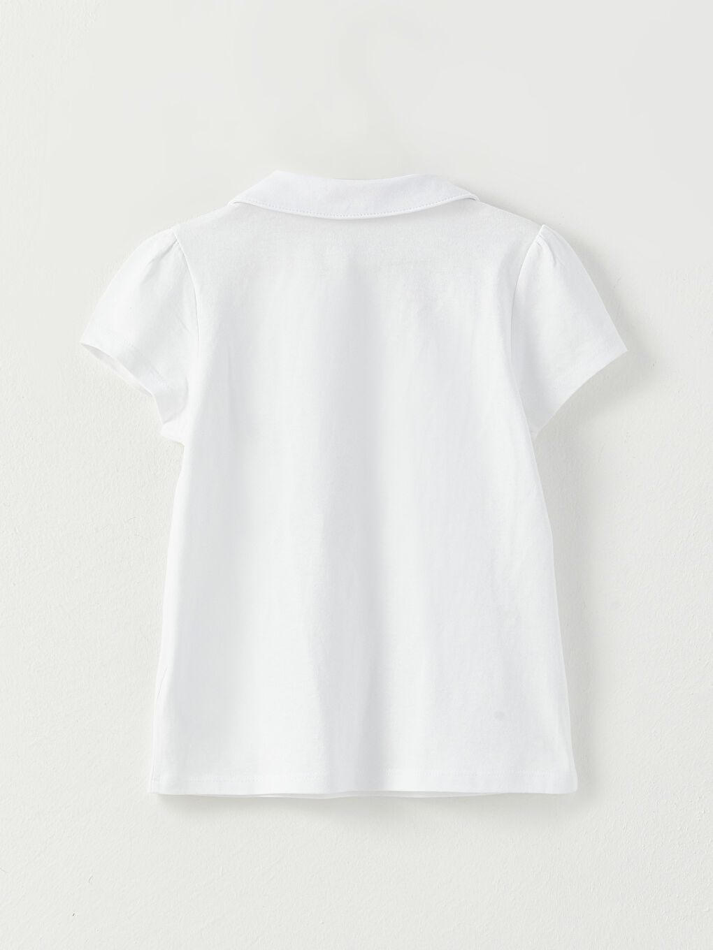Beyaz Bebe Yaka Kısa Kollu Basic Kız Bebek Tişört-1