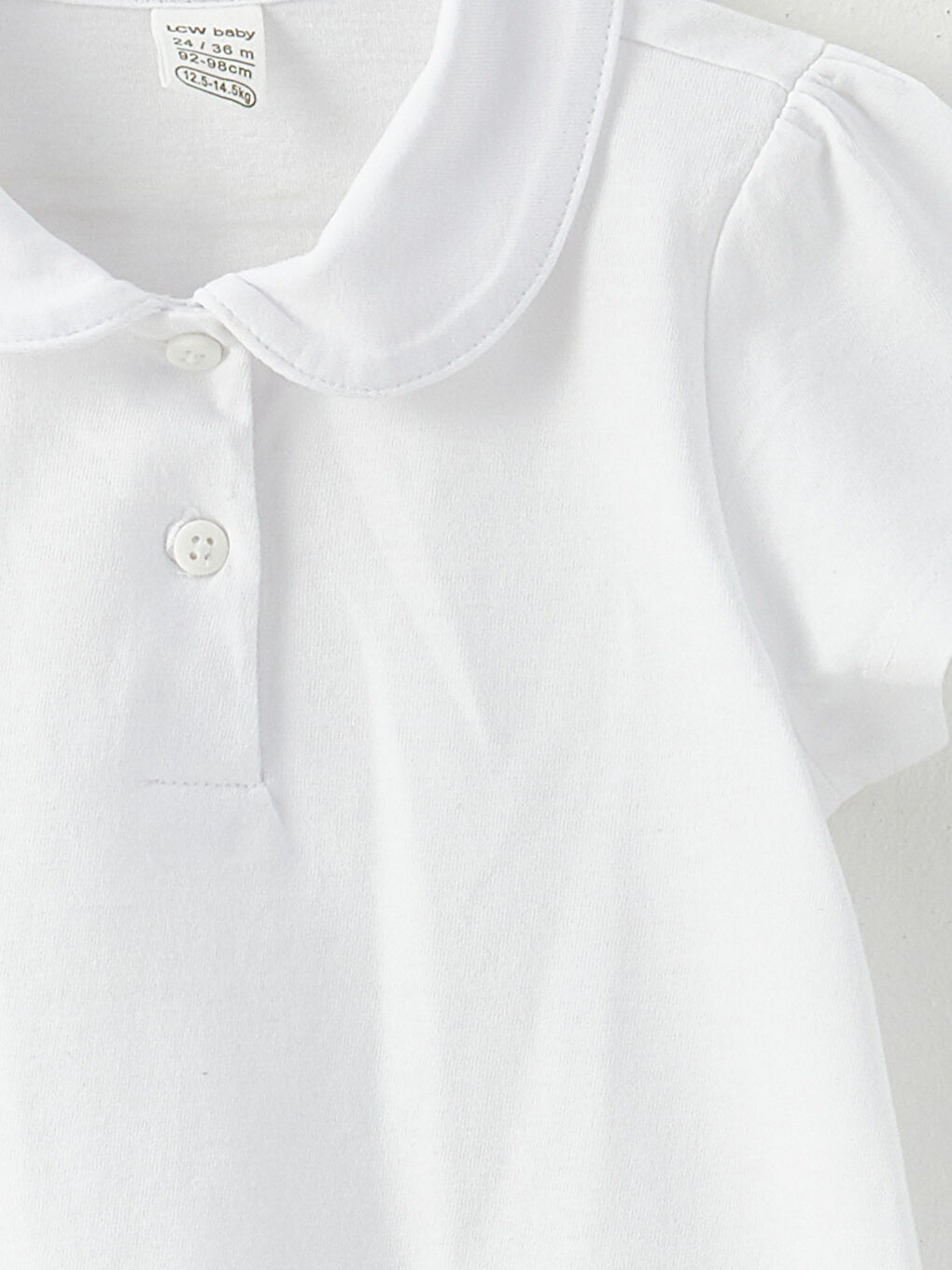 Beyaz Bebe Yaka Kısa Kollu Basic Kız Bebek Tişört-2