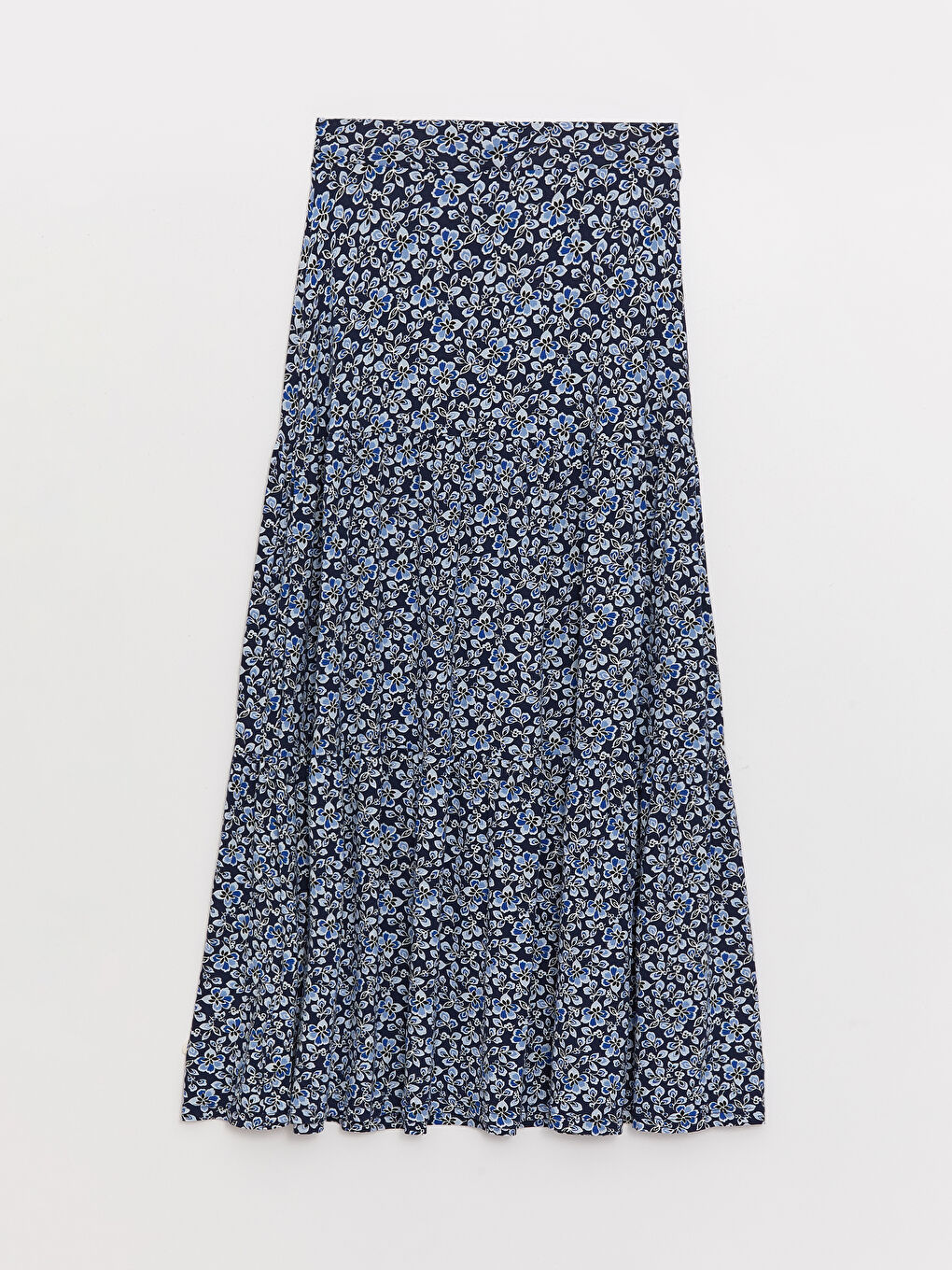 İndigo Beli Lastikli Çiçekli Kadın Kloş Etek-6