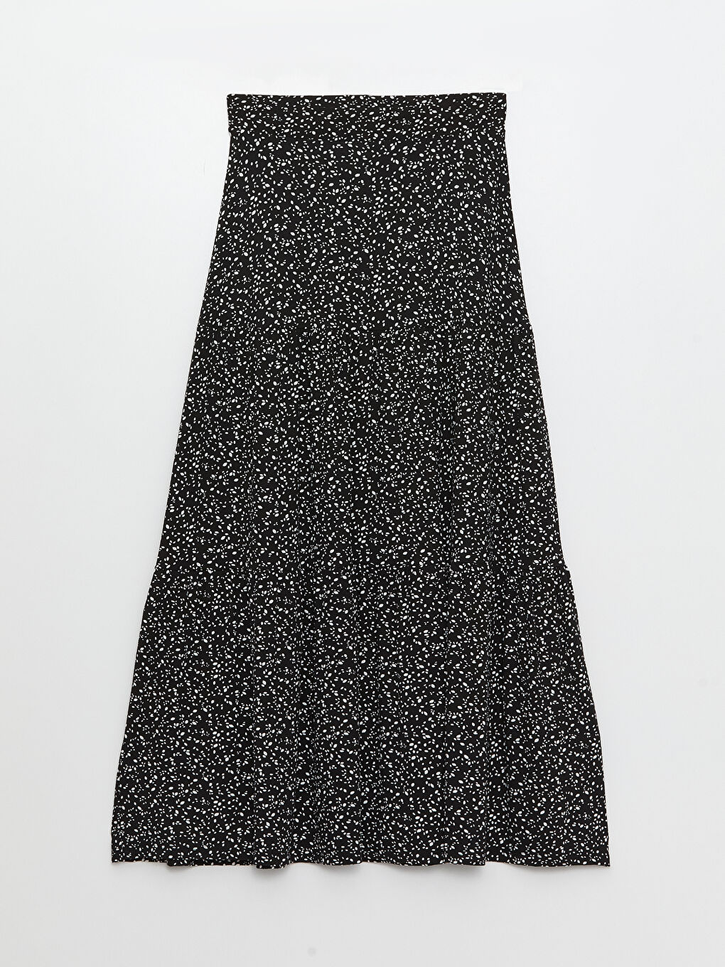 Siyah Beli Lastikli Desenli Kadın Kloş Etek-4