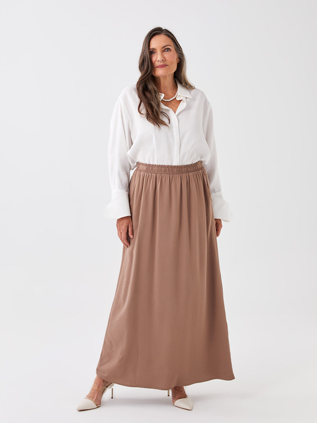 Kahverengi Beli Lastikli Düz A Kesim Kadın Etek