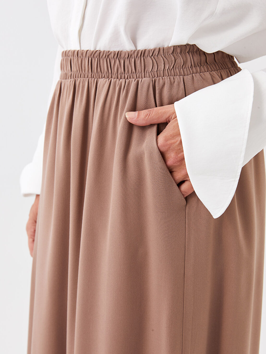 Kahverengi Beli Lastikli Düz A Kesim Kadın Etek-2