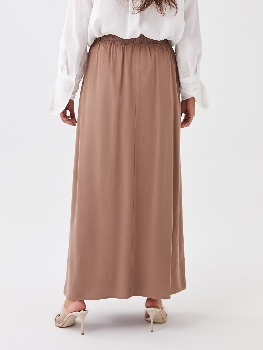 Kahverengi Beli Lastikli Düz A Kesim Kadın Etek-4