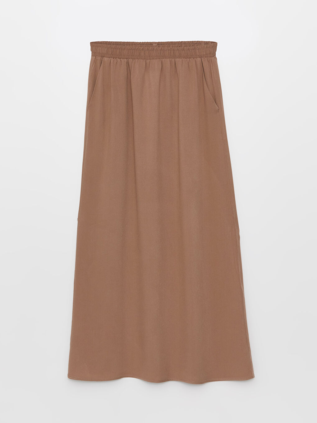 Kahverengi Beli Lastikli Düz A Kesim Kadın Etek-5