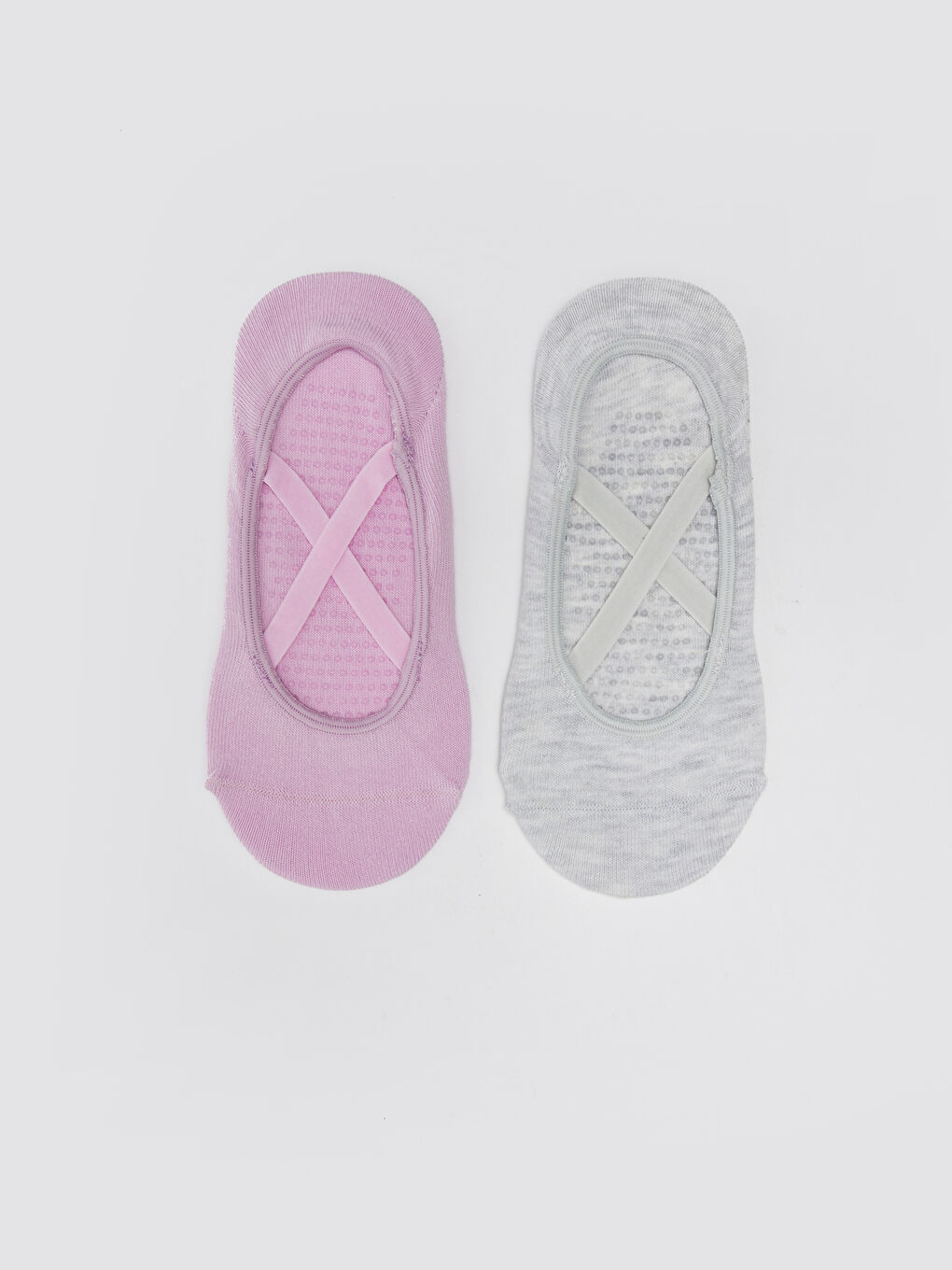 Gri Düz Kaydırmaz Tabanlı Kadın Yoga ve Pilates Çorabı 2'li Paket-3