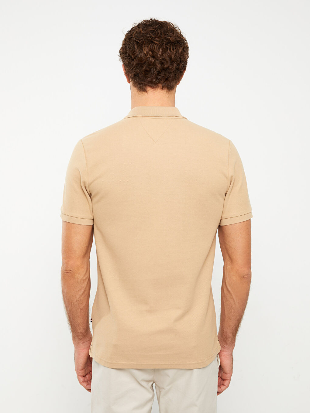 Bej Polo Yaka Kısa Kollu Erkek Tişört-4