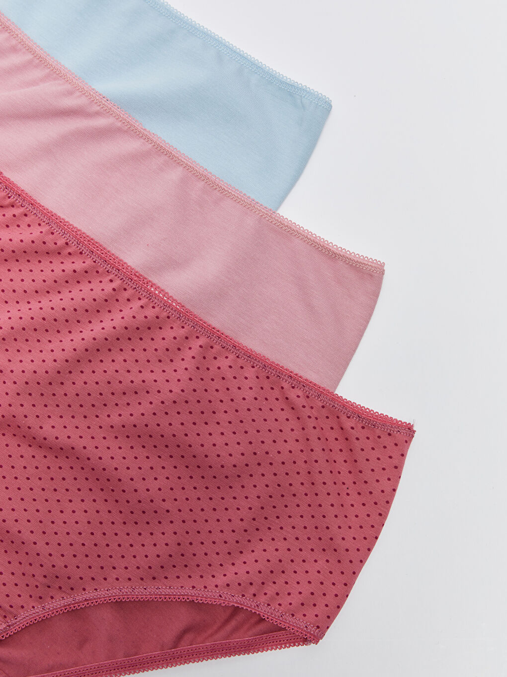 Mavi Yüksek Bel Düz Külot 3'lü Paket-2