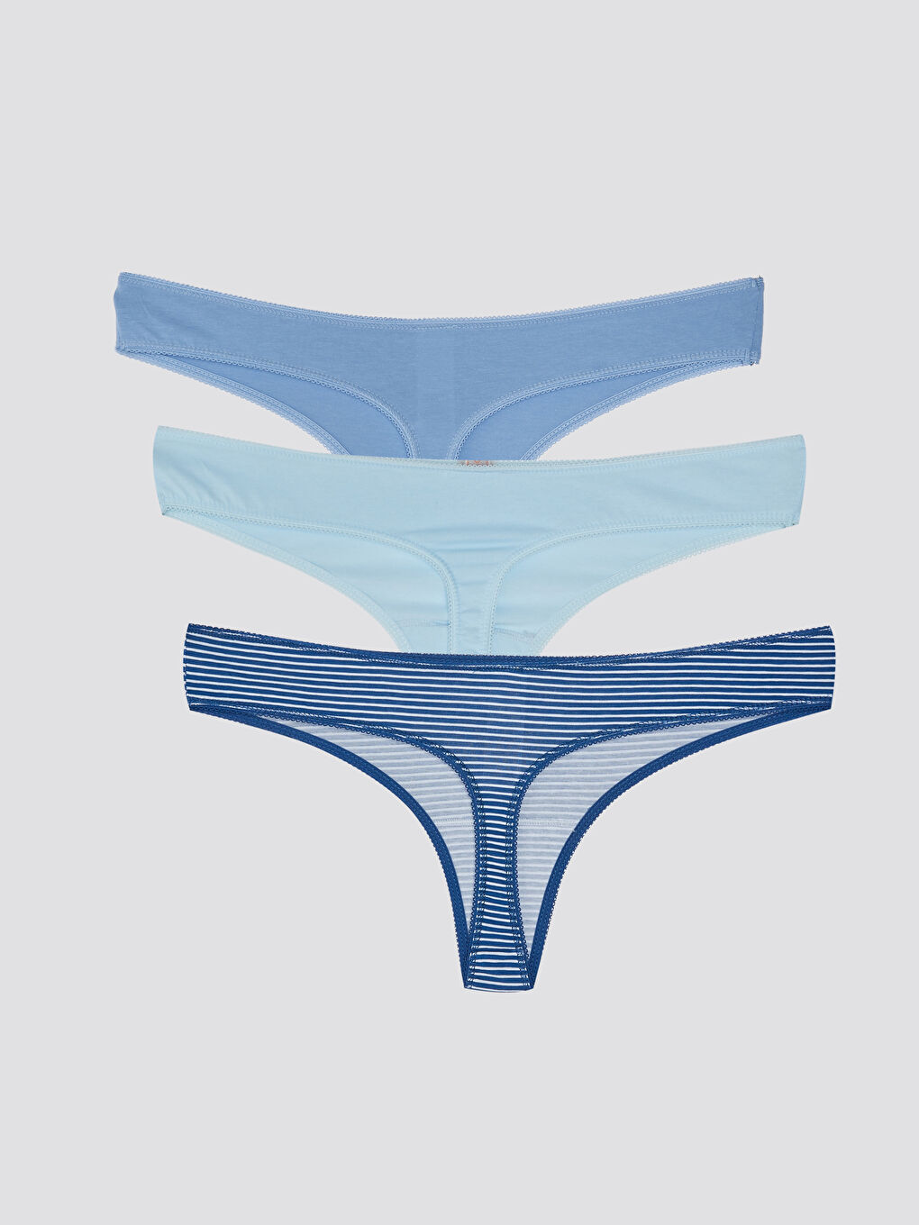 Mavi Düz Tanga Külot 3'lü-1