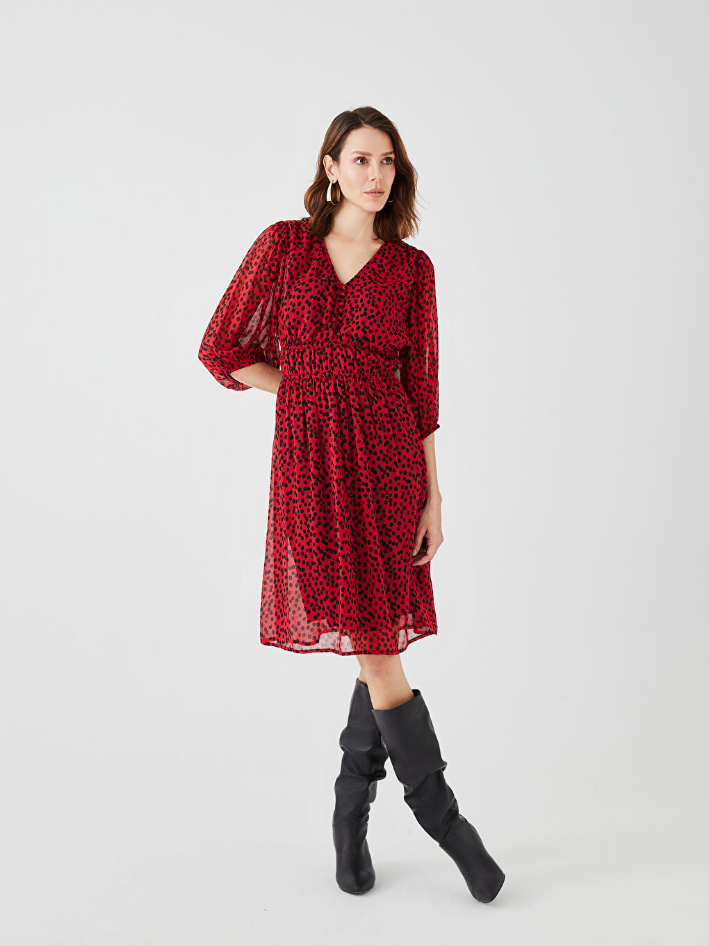 V-Neck Patterned Women's Dress