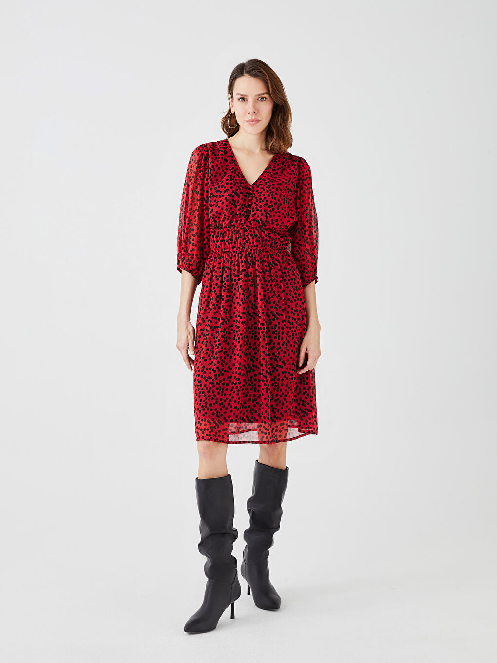 V-Neck Patterned Women's Dress-1