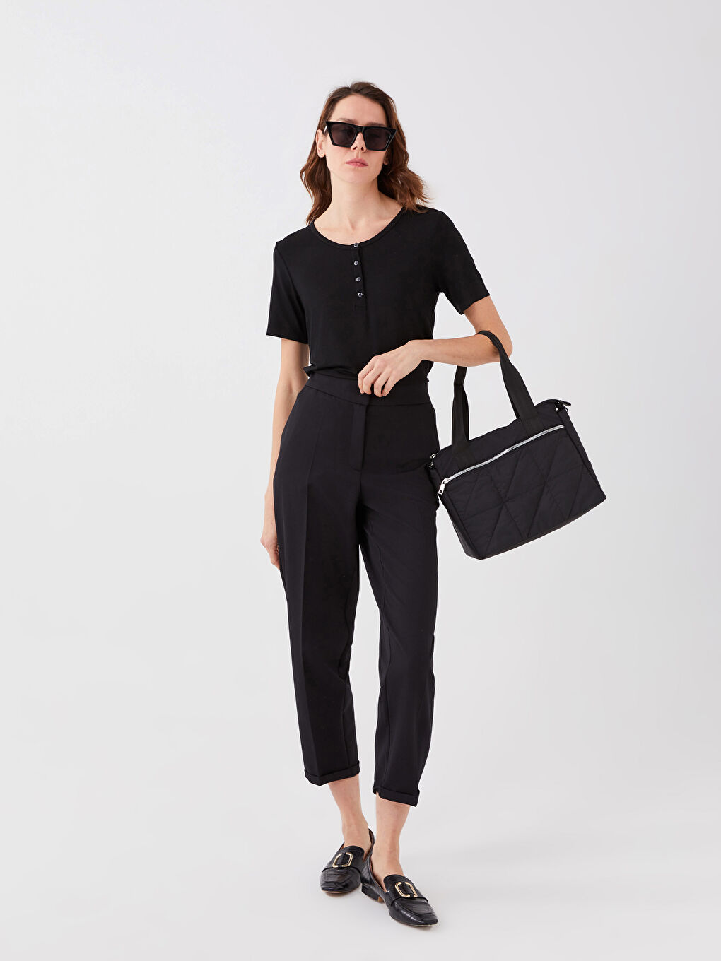 Women's Carrot Fit Plain Trousers-2