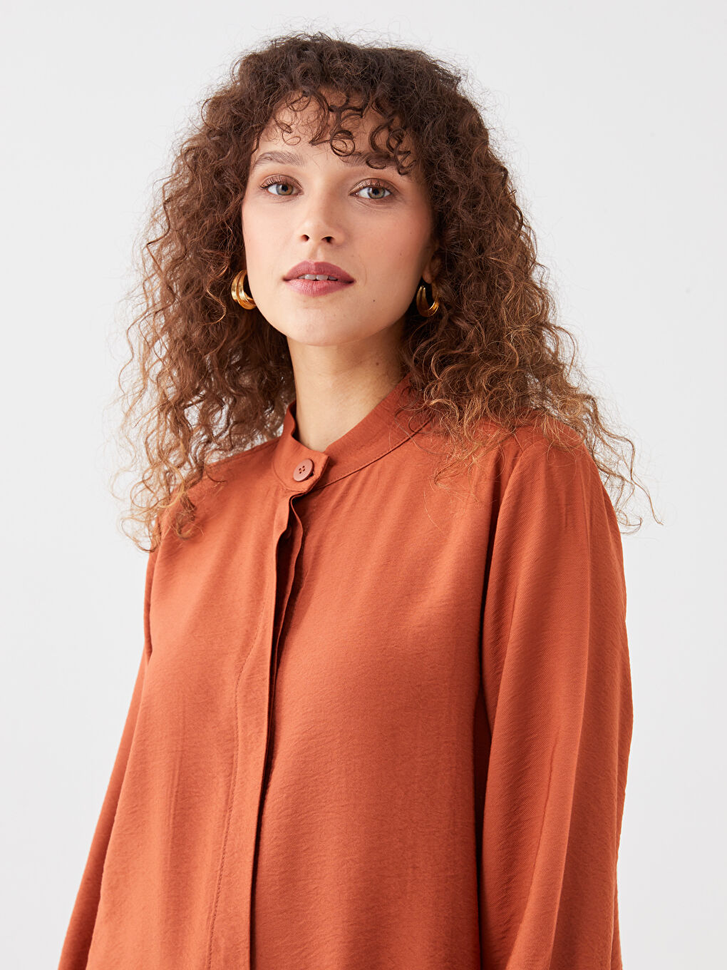 Grandad Collar Plain Long Sleeve Women's Tunic-2