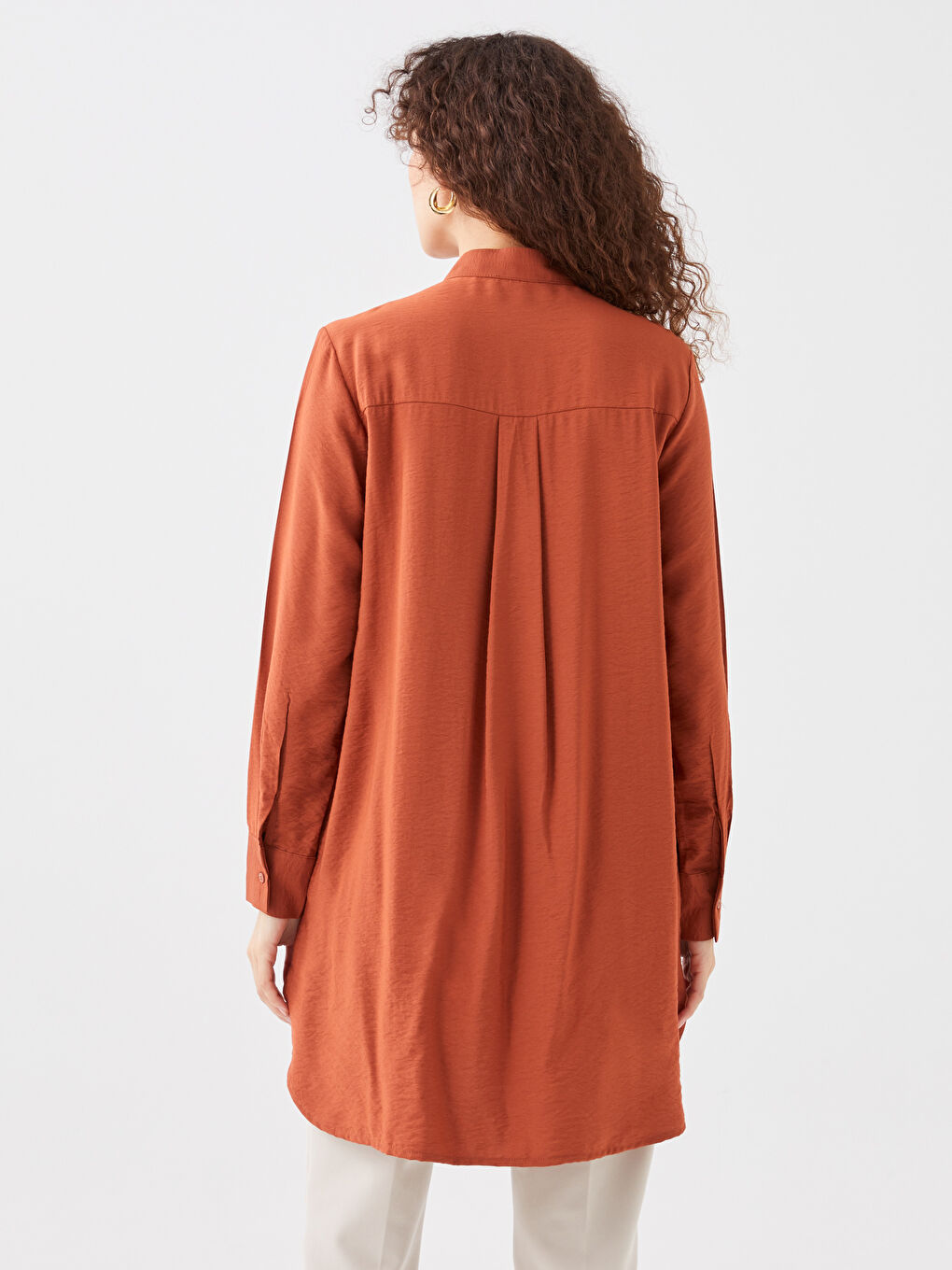 Grandad Collar Plain Long Sleeve Women's Tunic-4