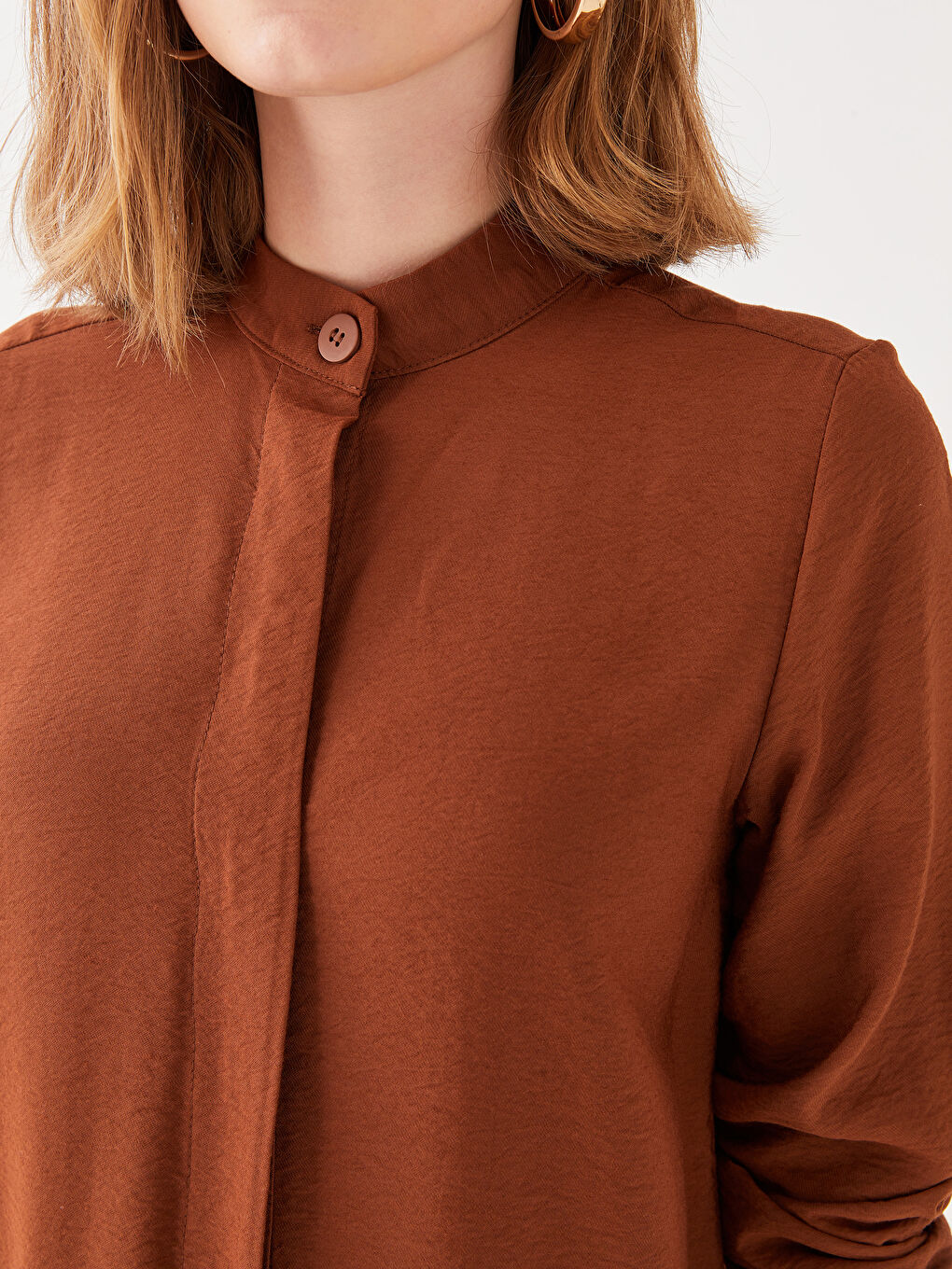 Funnel Neck Plain Long Sleeve Women's Tunic-3